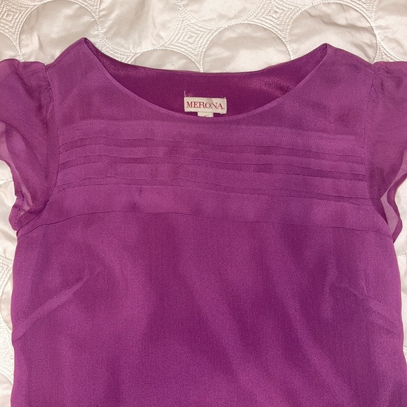 Merona Magenta Chiffon Fully Lined Flounce Sleeve Blouse - Picture 2 of 12
